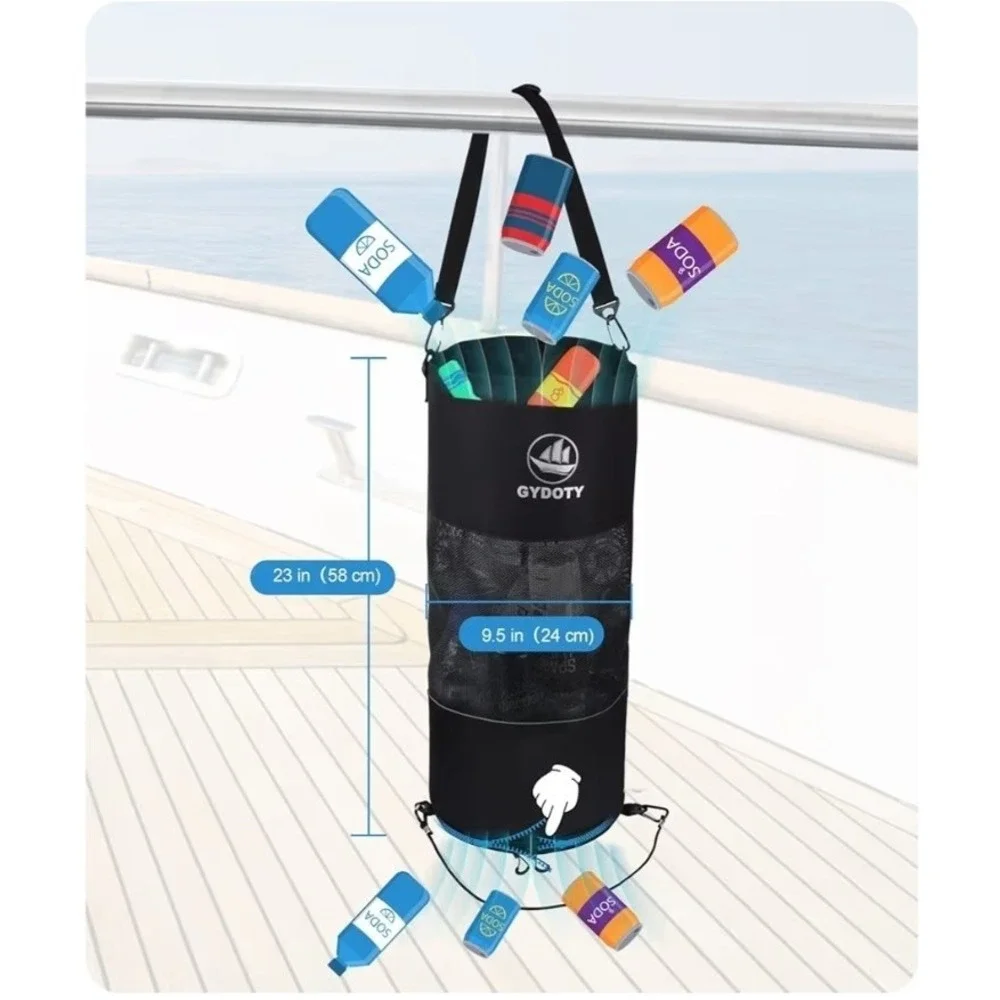 Gydoty Boat Trash Bag Reusable Mesh Garbage Can 7 Gallon Black NEW